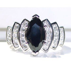 925 STERLING SILVER Marquise Black Cubic Zirconia Stair Step Ring